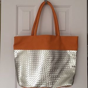 Silver/Aluminum and Orange Shoulder Bag or Tote